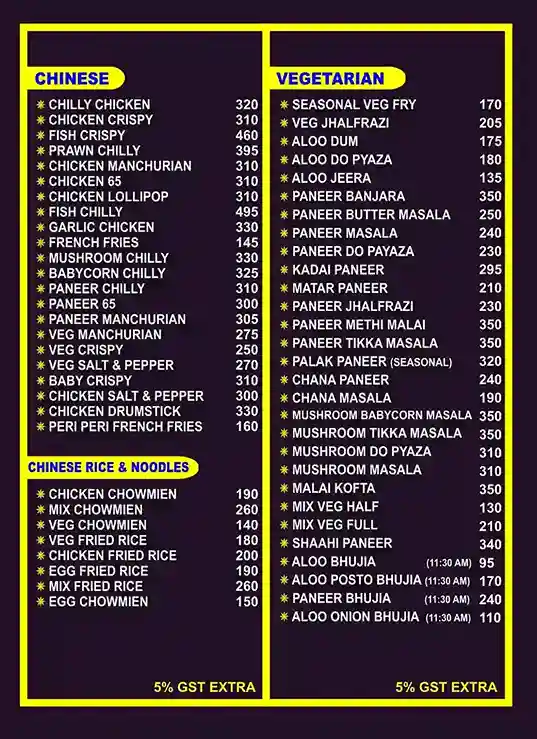 Hindusthan Hotel Menu